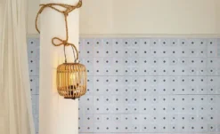 Tischleuchte, 1-flammig, Holzlamellen Woven