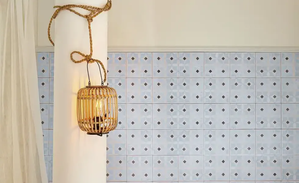 Tischleuchte, 1-flammig, Holzlamellen Woven