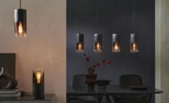 Trio Pendelleuchte, 4-flammig, Rauchglas schwarz