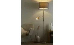 Trio Stehleuchte, 2-flammig, nickel matt, Stoffschirm grau