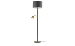Trio Stehleuchte, 2-flammig, nickel matt, Stoffschirm grau