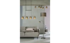 Trio Stehleuchte, 2-flammig, nickel matt, Stoffschirm grau