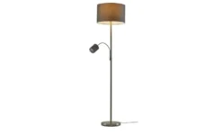 Trio Stehleuchte, 2-flammig, nickel matt, Stoffschirm grau