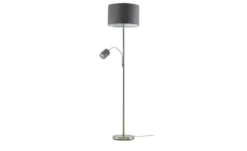Trio Stehleuchte, 2-flammig, nickel matt, Stoffschirm grau