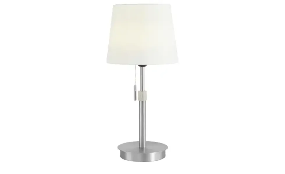 Trio Tischleuchte, 1-flammig, Nickel-matt, Stoffschirm weiß