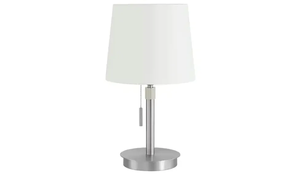 Trio Tischleuchte, 1-flammig, Nickel-matt, Stoffschirm weiß