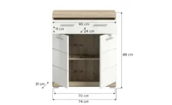 Unterschrank SCHLOONSEE, Breite 74cm, 2 Tür, 1 Schubkasten, 2 Fächer, MDF-Front in verschiedenen Farben erhältlich, Badmöbel, Badschrank, Kommode, Bad Schloonsee