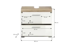 Waschbeckenunterschrank SCHLOONSEE, Breite 60cm, 2 Schubkästen, mit Siphonausschnitt, MDF-Front, in verschiedenen Farben erhältlich, Badmöbel, Badschrank, Kommode, Bad Schloonsee
